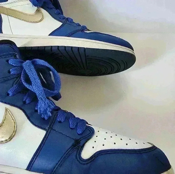 Nike Air Jordan 1 High Retro Gold Metallic Deep Royal Blue GS Sneaker, sz 6 - Picture 11 of 15